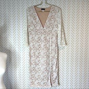 Venus lace white midi dress. V neck line. Size M.